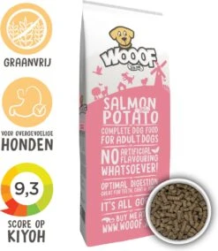 WOOOF Zalm & Aardappel – Geperst Hondenvoer – Hypoallergeen Hondenvoer – Geperste Hondenbrokken – Droogvoer – 18KG