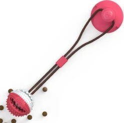 Trimmi Speelgoedbal – Honden Speelgoed Bal – Zuignap Met Touw – Honden Speelgoed Intelligentie – Honden Bal – Honden Tandenborstel – Roze/wit