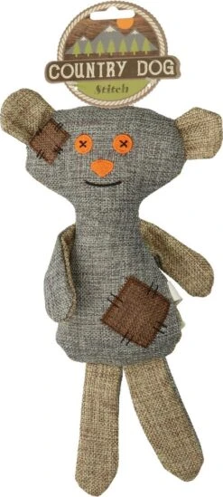 Country Dog Stitch – Honden Speelgoed – Honden Speeltje Met Piepgeluid – Honden Knuffel Gemaakt Van Duurzame Materialen – Dubbel Gestikt – Extra Lagen – Voor Trek Spelletjes Of Apporteren – Grijs/Bruin – 29cm