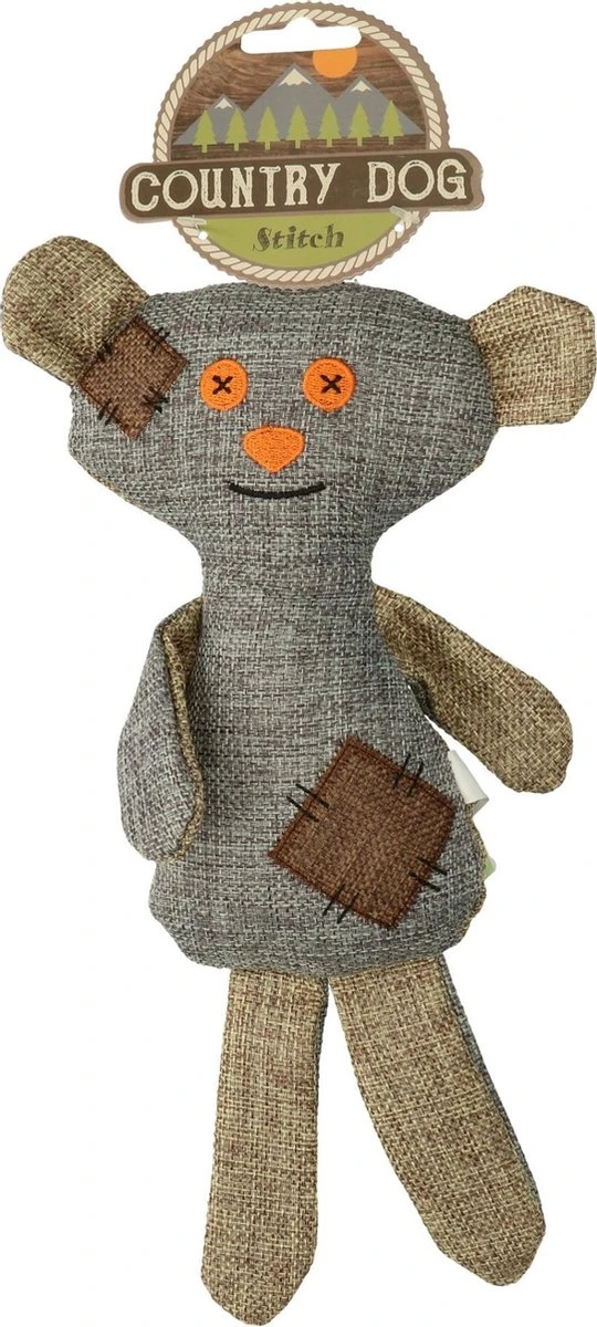 Country Dog Stitch – Honden Speelgoed – Honden Speeltje Met Piepgeluid – Honden Knuffel Gemaakt Van Duurzame Materialen – Dubbel Gestikt – Extra Lagen – Voor Trek Spelletjes Of Apporteren – Grijs/Bruin – 29cm