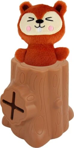 AFP Treat Hider – Tree-hider Squirrel – Trekspeeltje Hond – Ideaal Om Traktaties In Te Verstoppen – Uitdagend Hondenspeelgoed – Eekhoorn – Boomstam – Rubber/Polyester – Bruin/Oranje