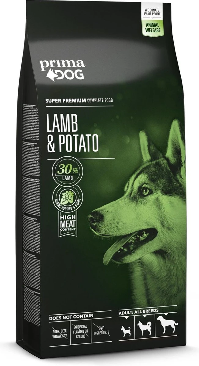 PrimaDog Adult β Hondenvoer Lam & Aardappel β 10 Kg